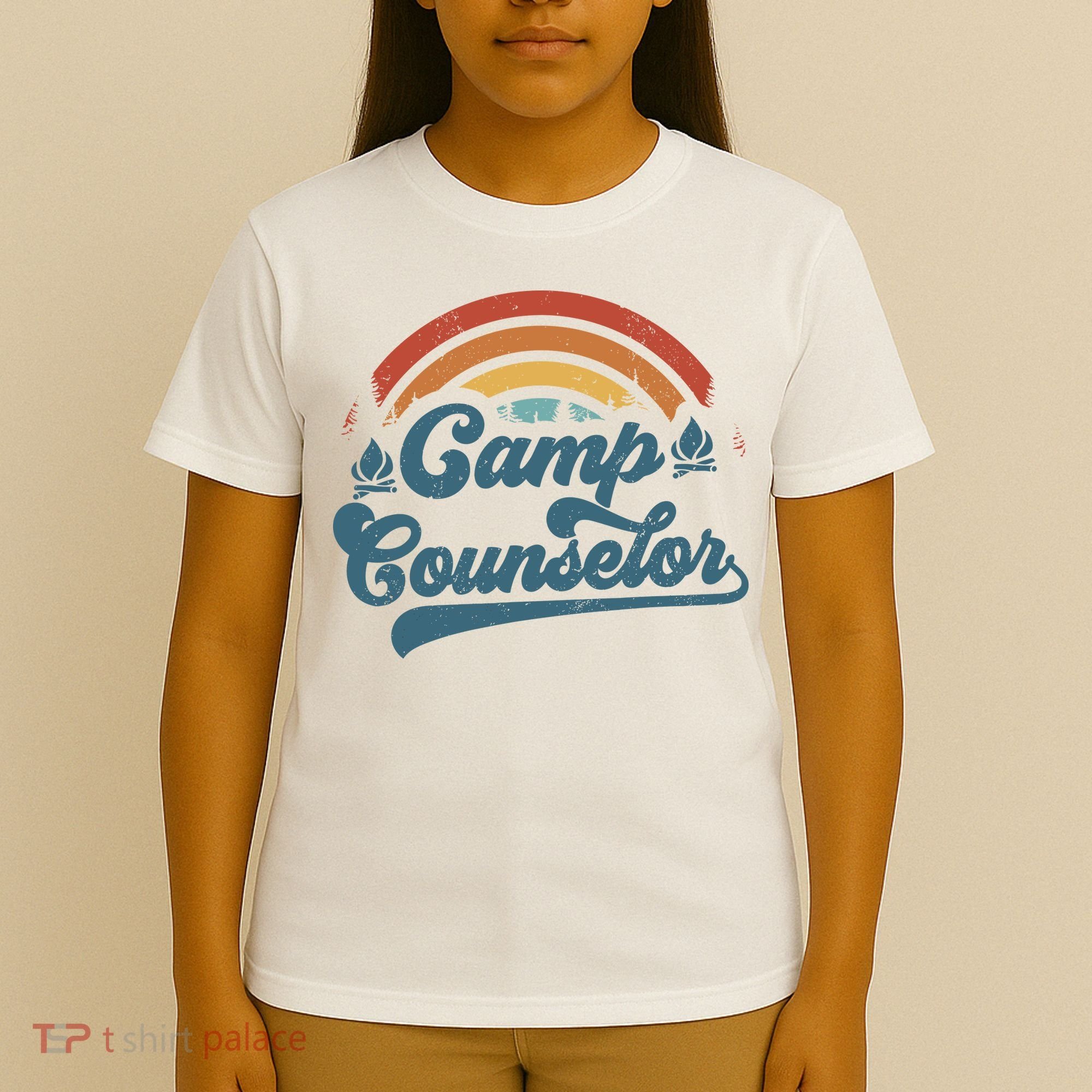 Summer Camp Counselor Staff Groovy Rainbow Camp Counselor T-Shirt