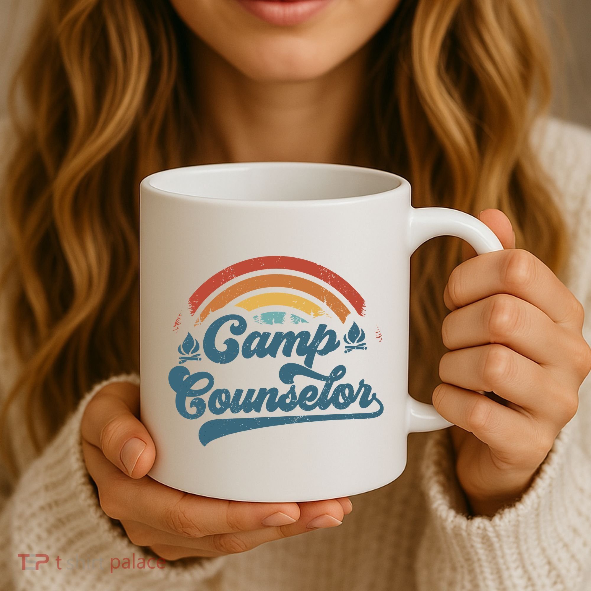 Summer Camp Counselor Staff Groovy Rainbow Camp Counselor Coffee Mug