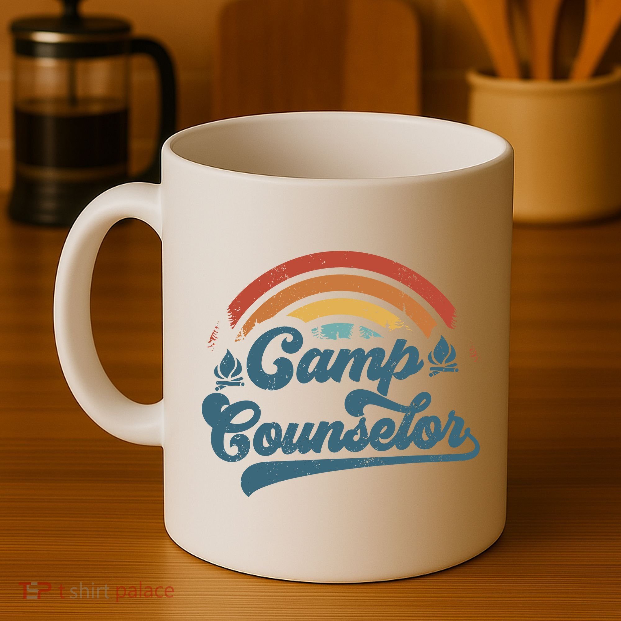 Summer Camp Counselor Staff Groovy Rainbow Camp Counselor Coffee Mug
