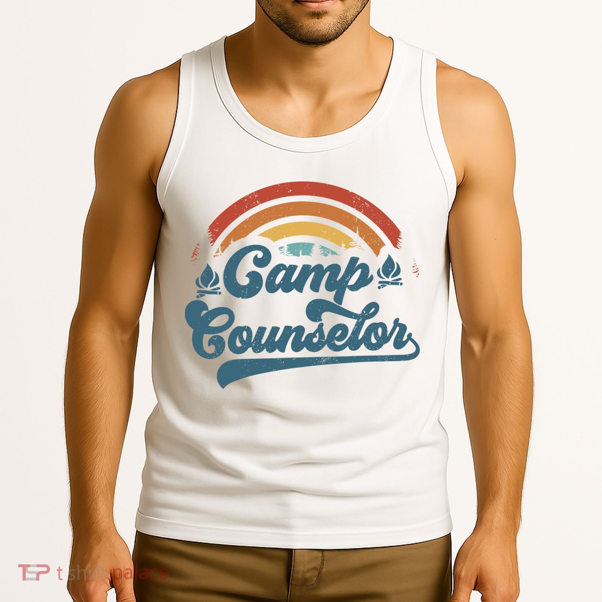 Summer Camp Counselor Staff Groovy Rainbow Camp Counselor Tank Top
