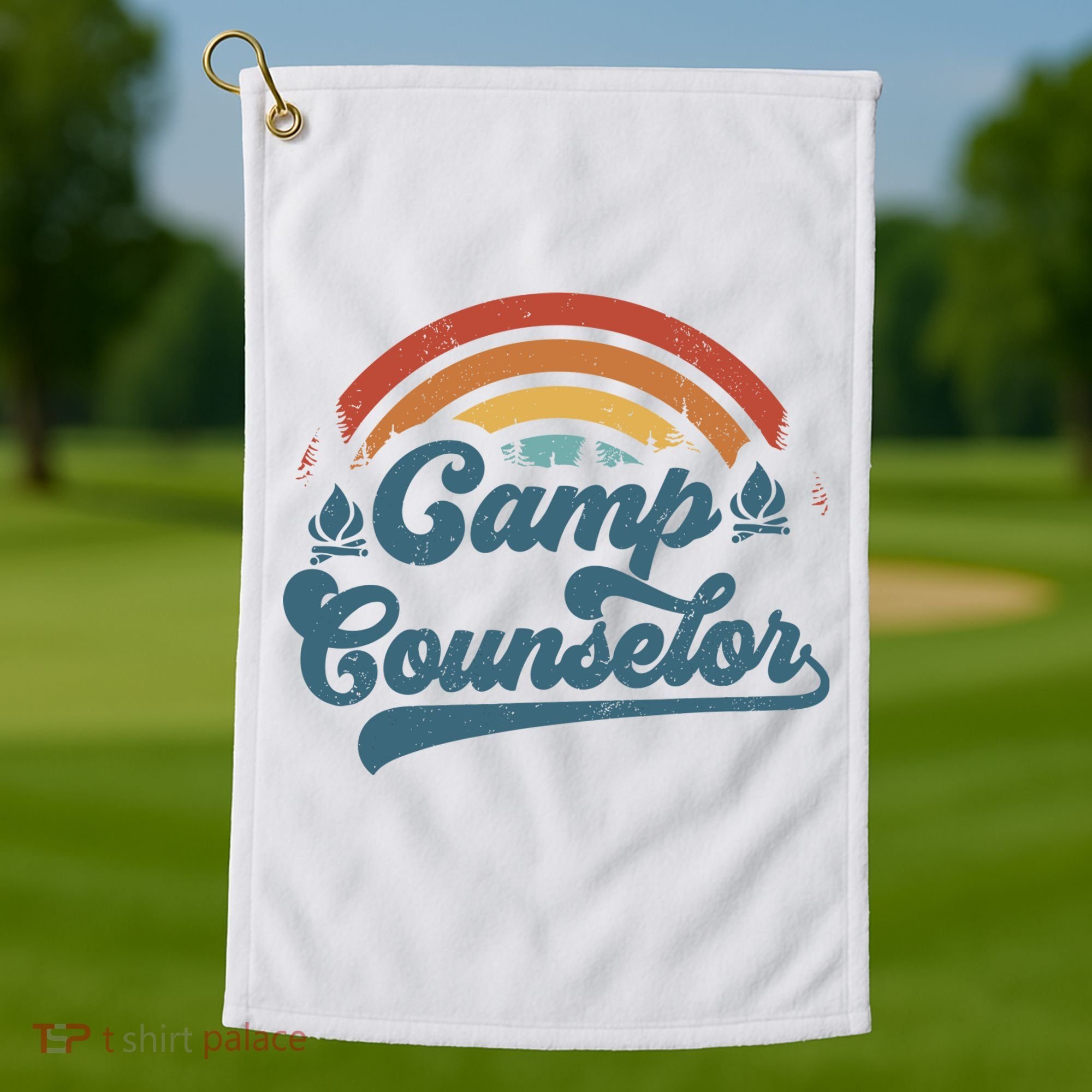 Summer Camp Counselor Staff Groovy Rainbow Camp Counselor Golf Towel