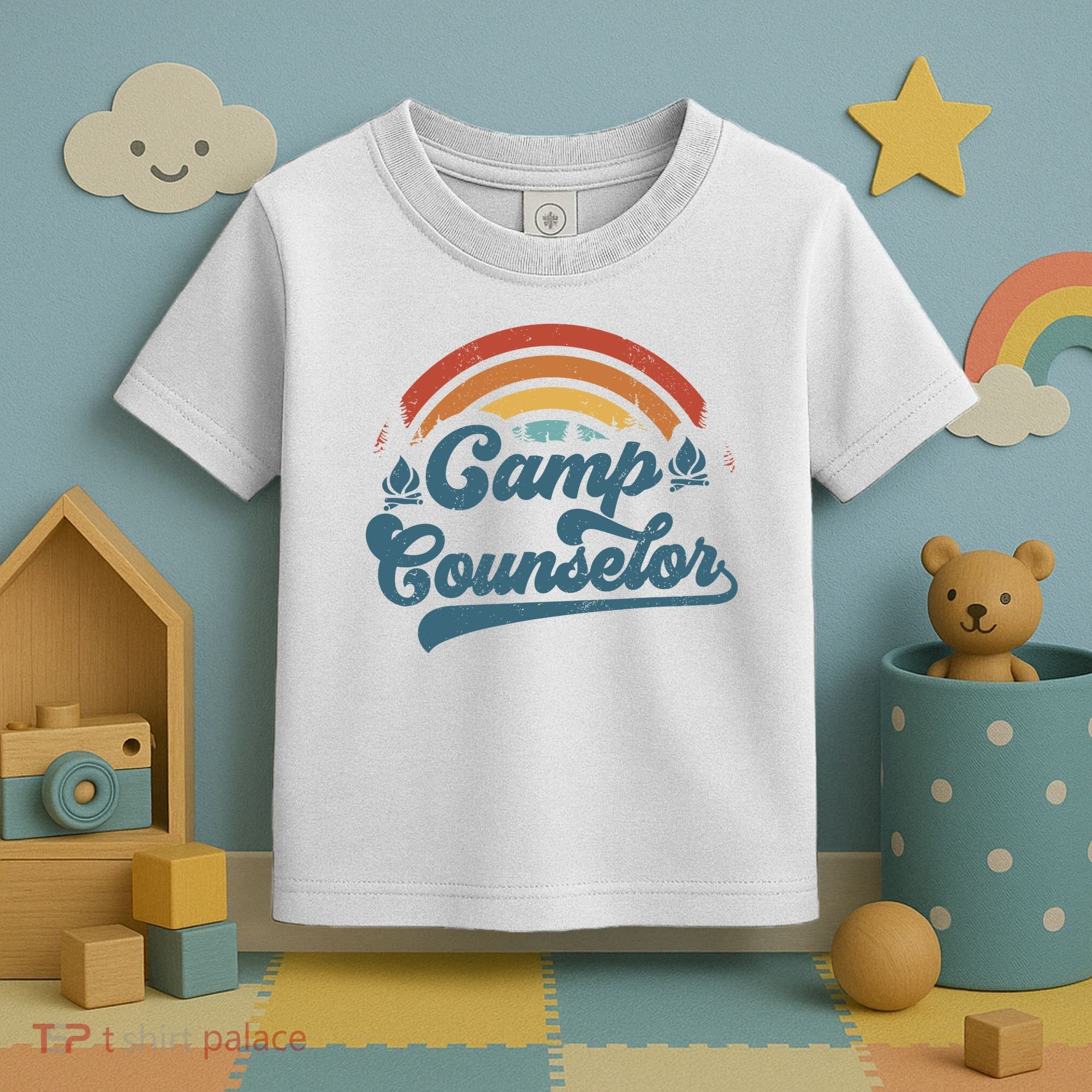 Summer Camp Counselor Staff Groovy Rainbow Camp Counselor Toddler T-Shirt