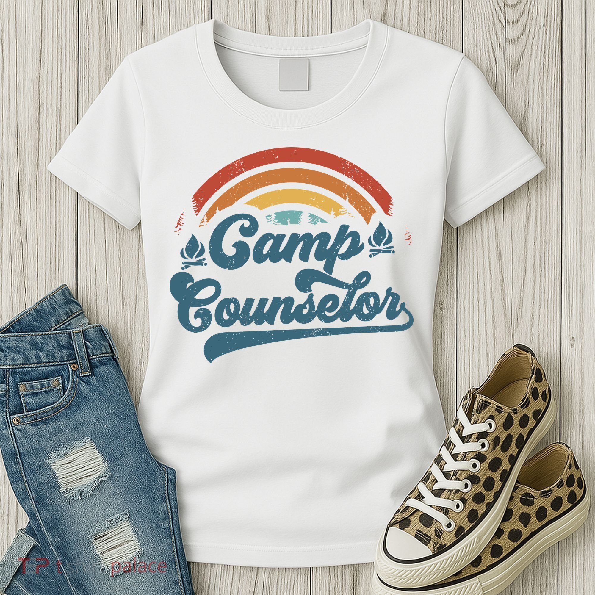 Summer Camp Counselor Staff Groovy Rainbow Camp Counselor Women's T-Shirt