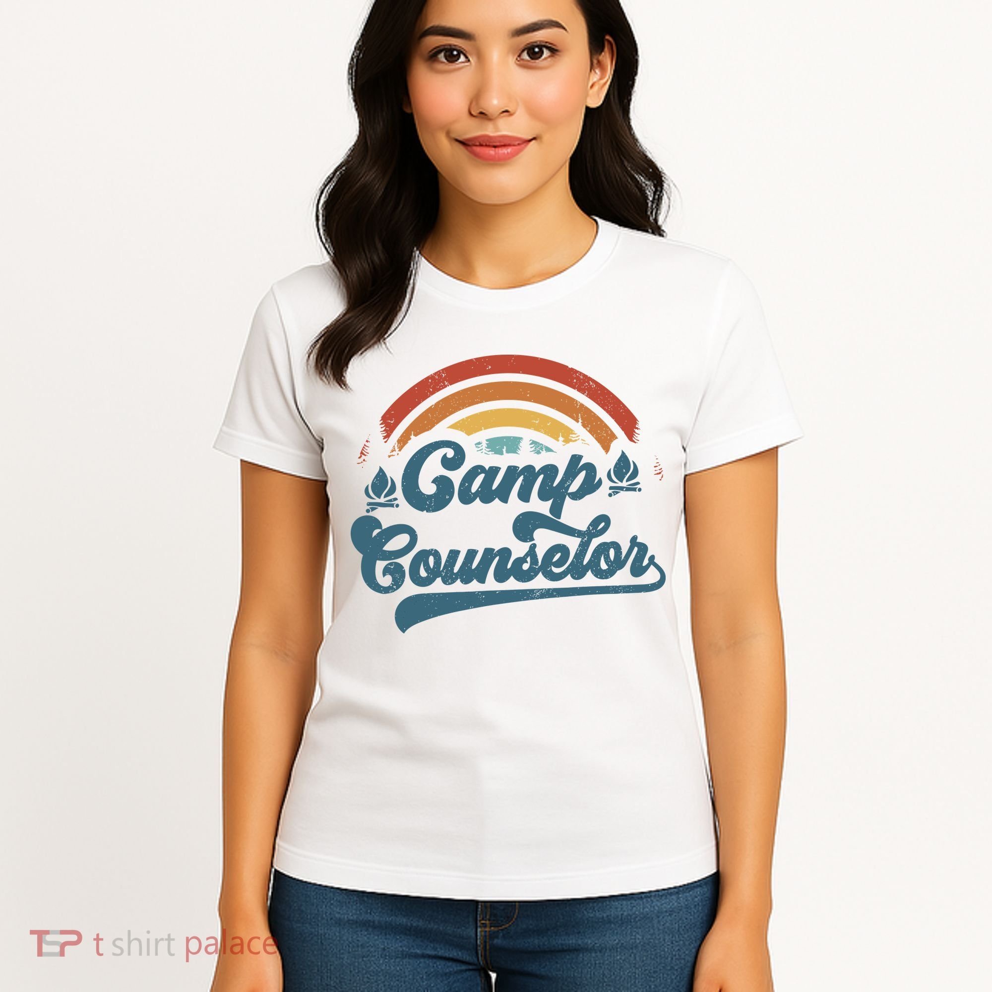 Summer Camp Counselor Staff Groovy Rainbow Camp Counselor Women's T-Shirt
