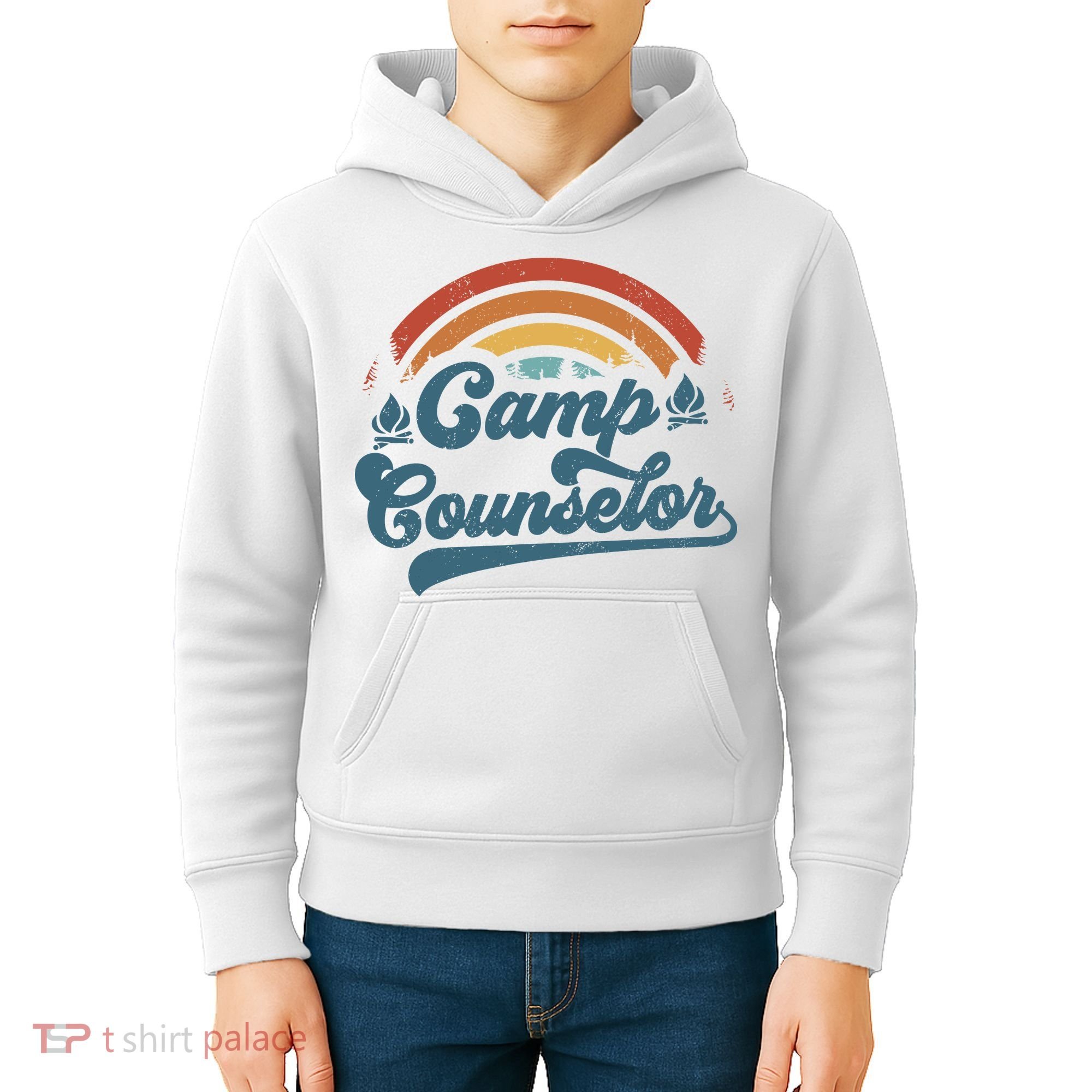Summer Camp Counselor Staff Groovy Rainbow Camp Counselor Kids Hoodie