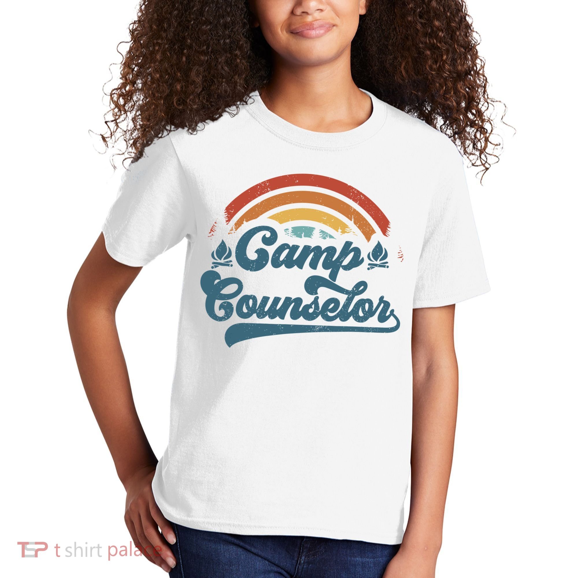 Summer Camp Counselor Staff Groovy Rainbow Camp Counselor Kids T-Shirt