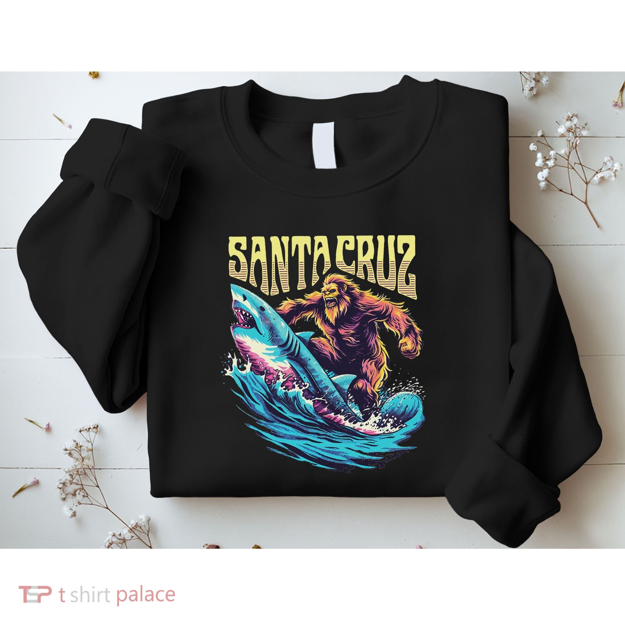 Santa Cruz California Summer Surfing Bigfoot Shark Sweatshirt