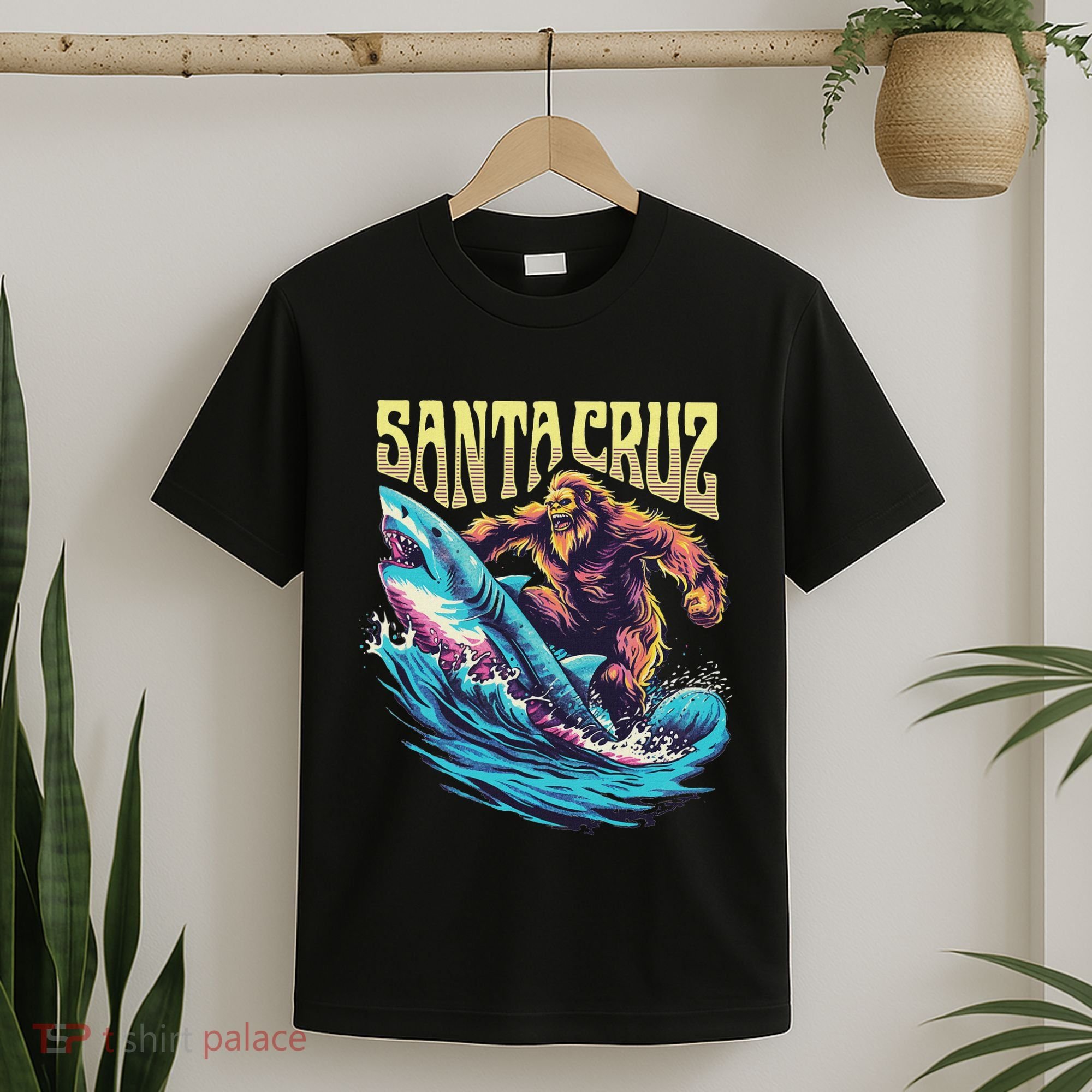 Santa Cruz California Summer Surfing Bigfoot Shark T-Shirt