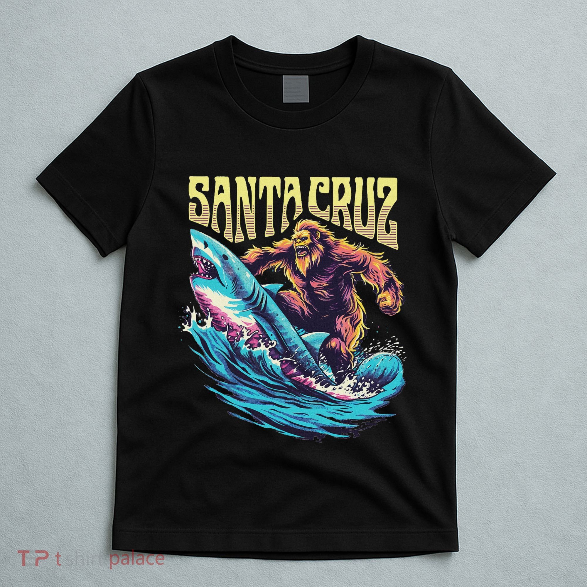 Santa Cruz California Summer Surfing Bigfoot Shark T-Shirt
