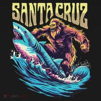 Santa Cruz California Summer Surfing Bigfoot Shark Women's Hoodie thumb 2