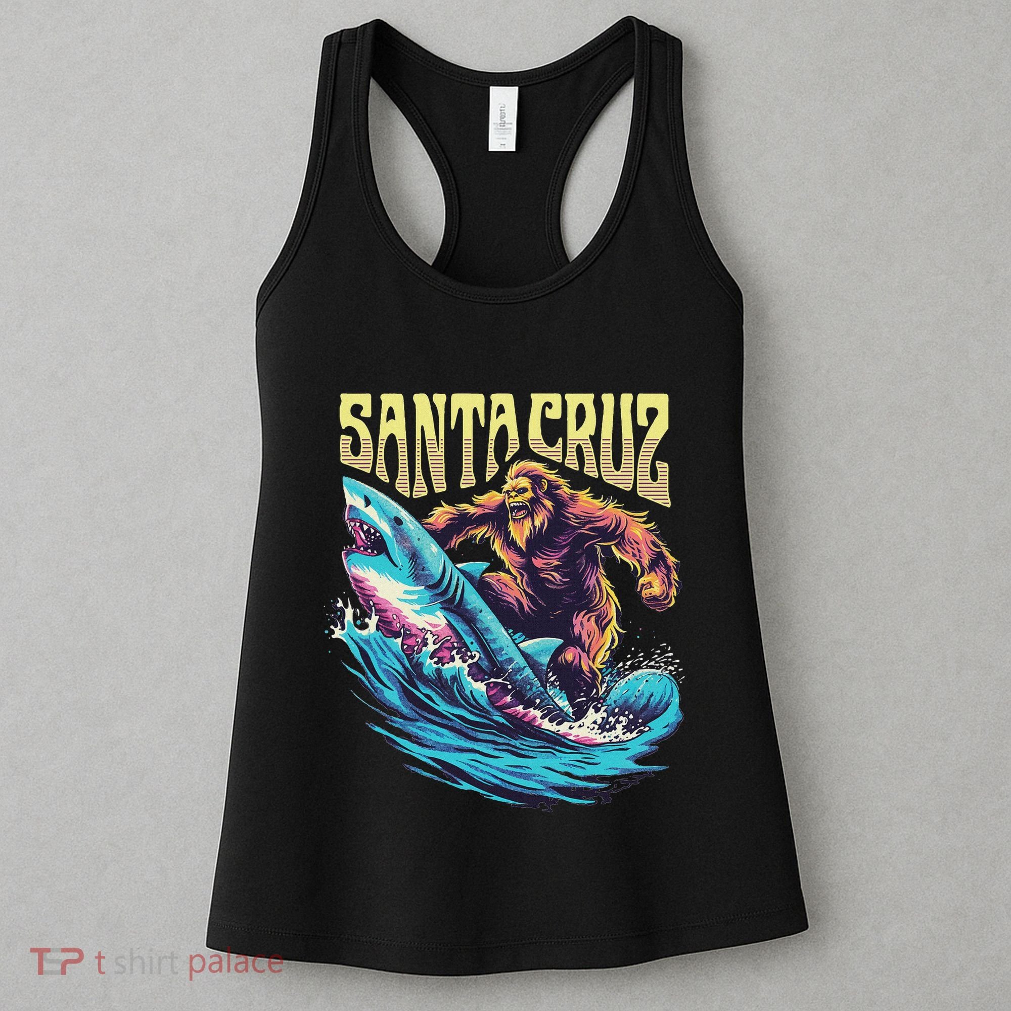 Santa Cruz California Summer Surfing Bigfoot Shark Women's Tank Top