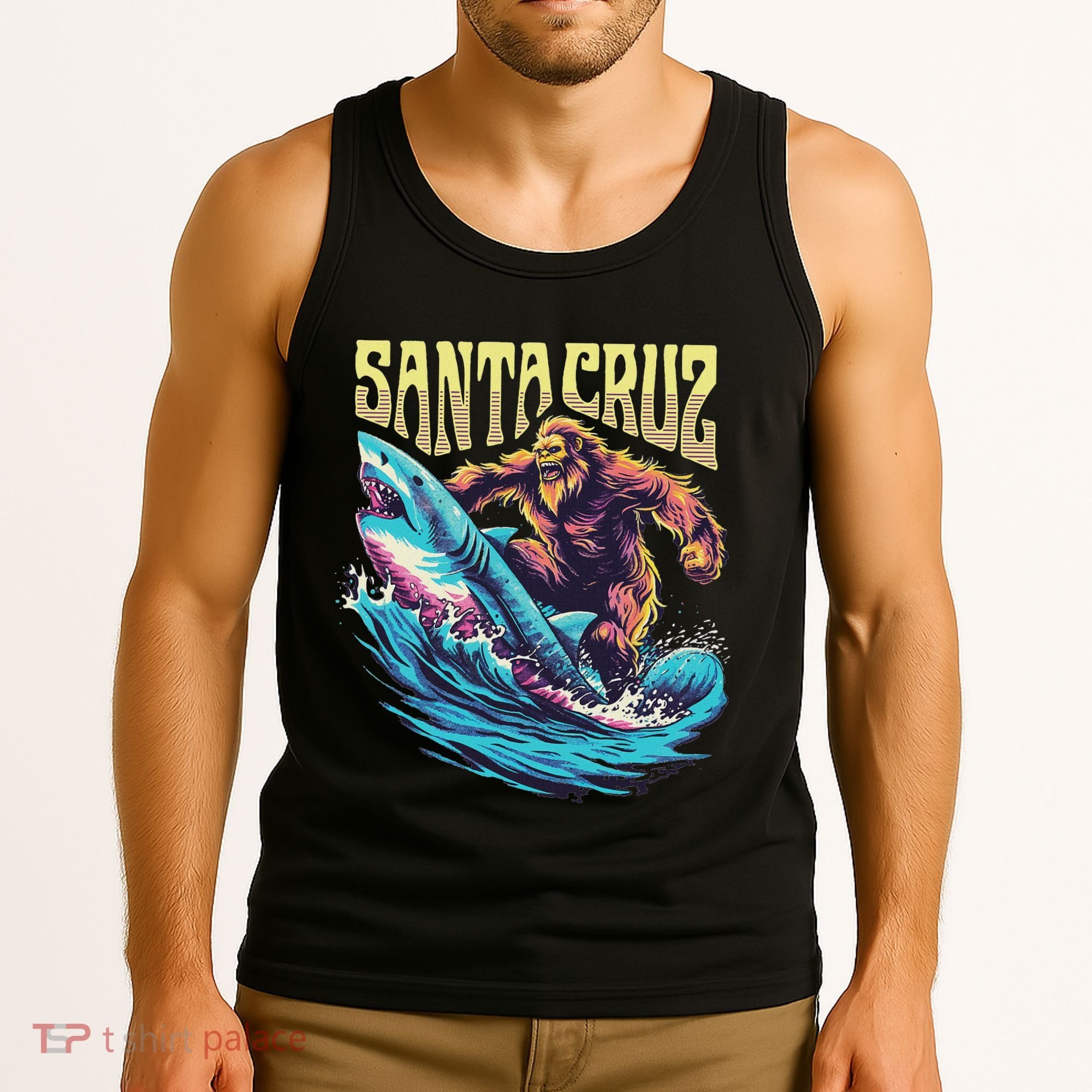 Santa Cruz California Summer Surfing Bigfoot Shark Tank Top