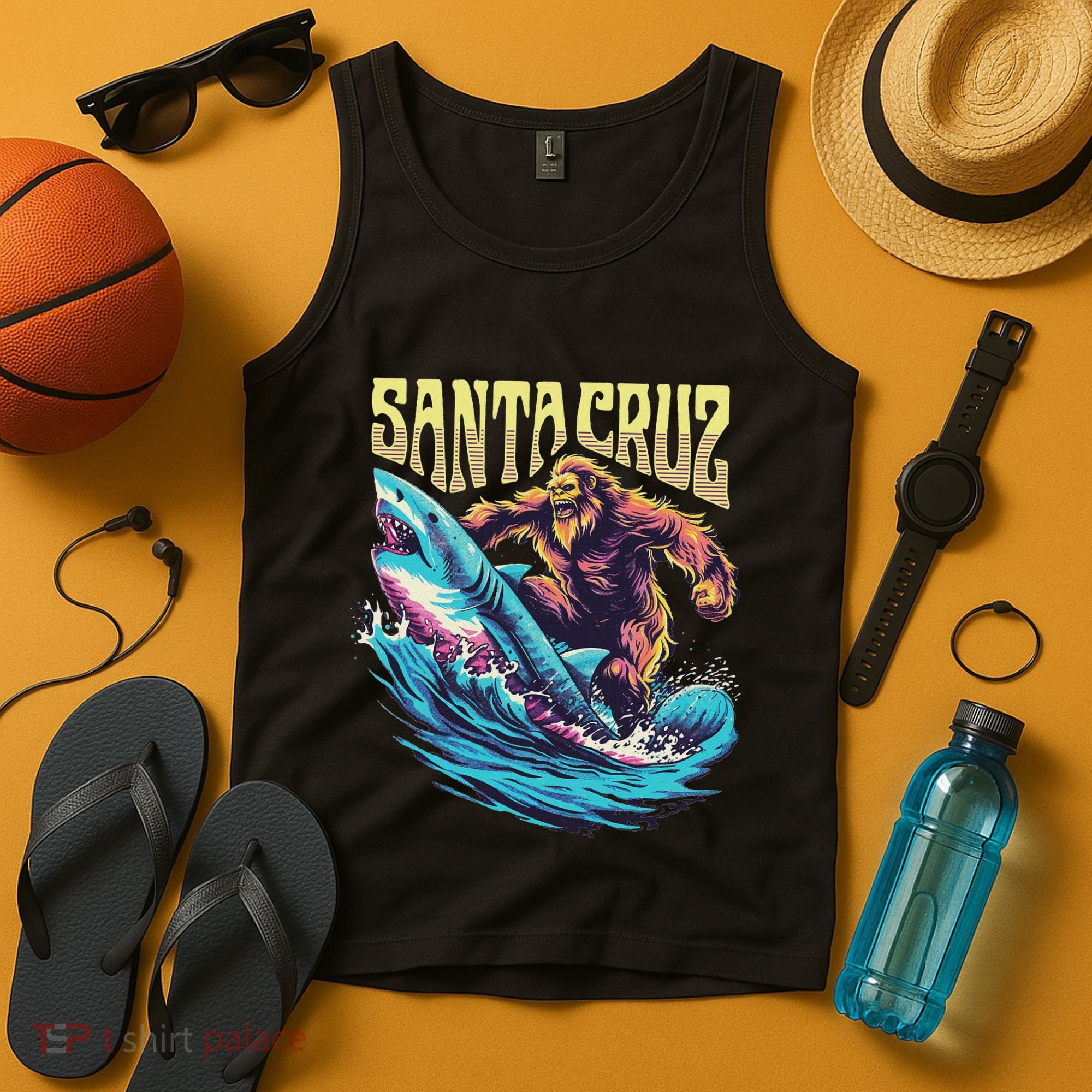 Santa Cruz California Summer Surfing Bigfoot Shark Tank Top