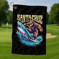 Santa Cruz California Summer Surfing Bigfoot Shark Golf Towel thumb 1
