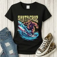 Santa Cruz California Summer Surfing Bigfoot Shark Women's T-Shirt thumb 3