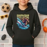 Santa Cruz California Summer Surfing Bigfoot Shark Kids Hoodie thumb 2