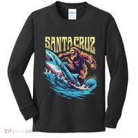 Santa Cruz California Summer Surfing Bigfoot Shark Kids Long Sleeve Shirt thumb 0