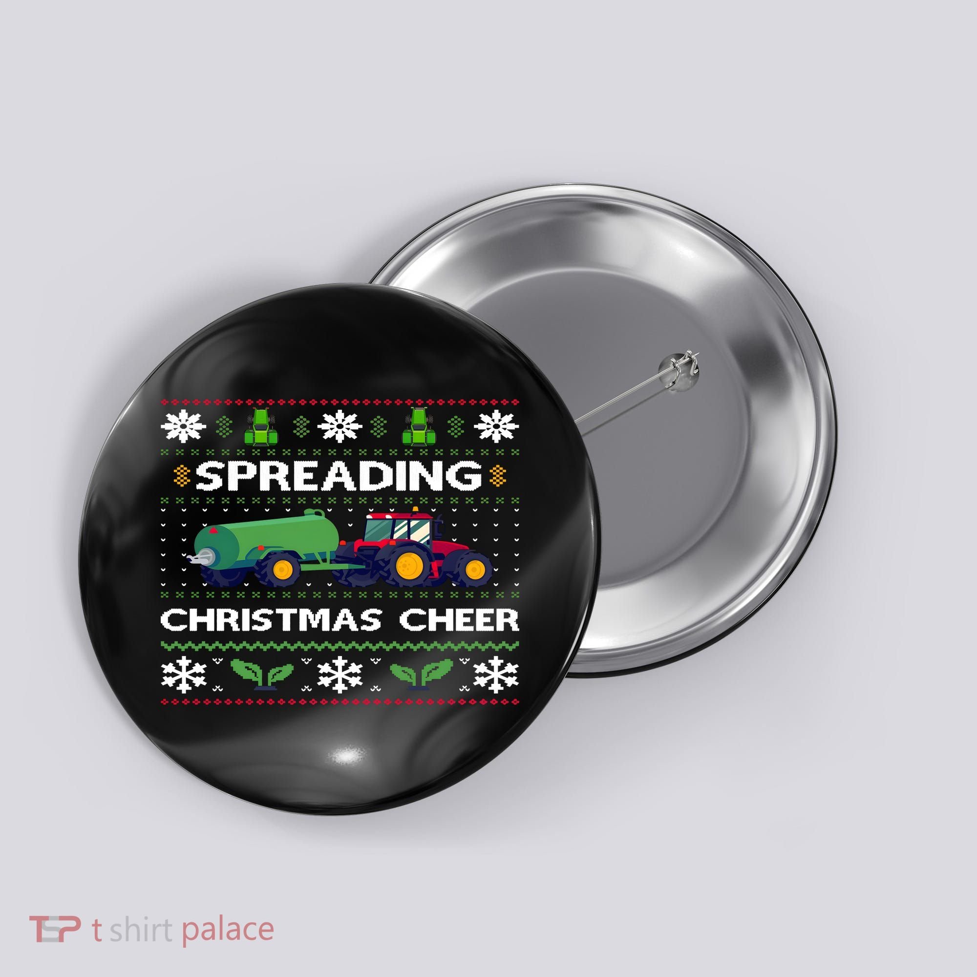 Spreading Christmas Cheer Farm Tractor Farmer Button