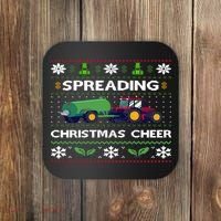 Spreading Christmas Cheer Farm Tractor Farmer Coaster thumb 0