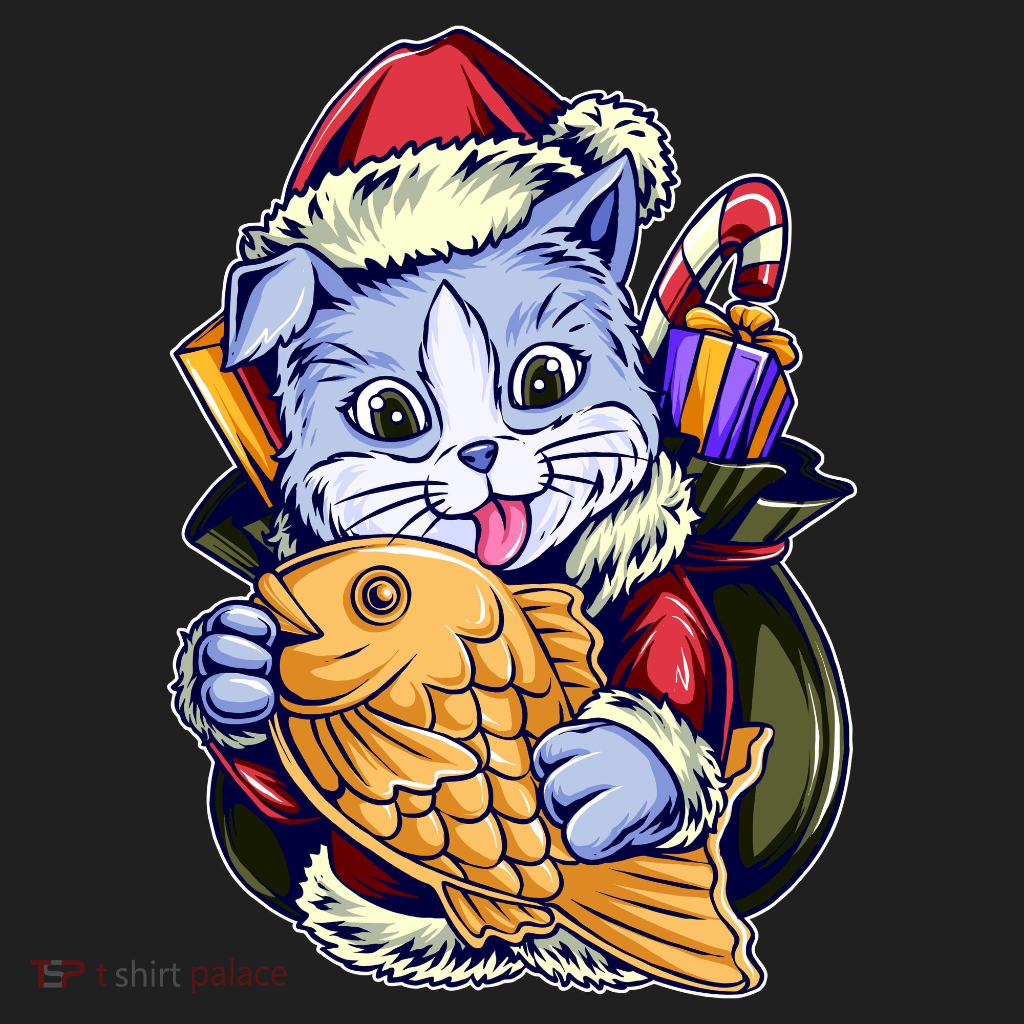 Santa Claus Christmas Cat Bringing Goldfish Women's Sweatshirt
