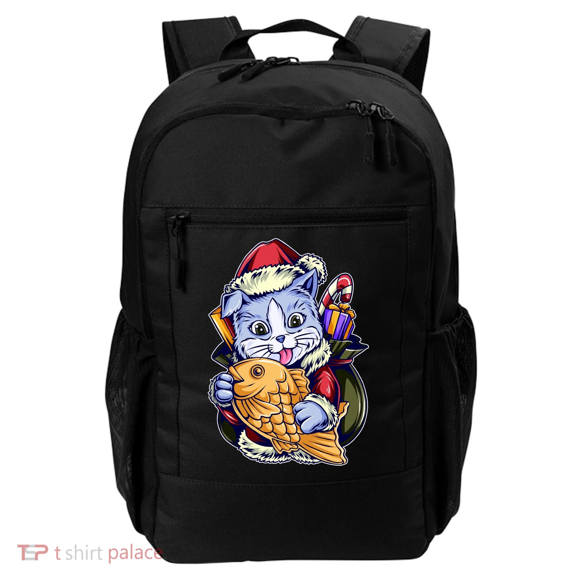 Santa Claus Christmas Cat Bringing Goldfish Backpack