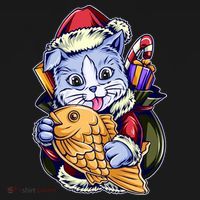 Santa Claus Christmas Cat Bringing Goldfish Bucket Hat thumb 4