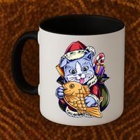 Santa Claus Christmas Cat Bringing Goldfish Coffee Mug thumb 2