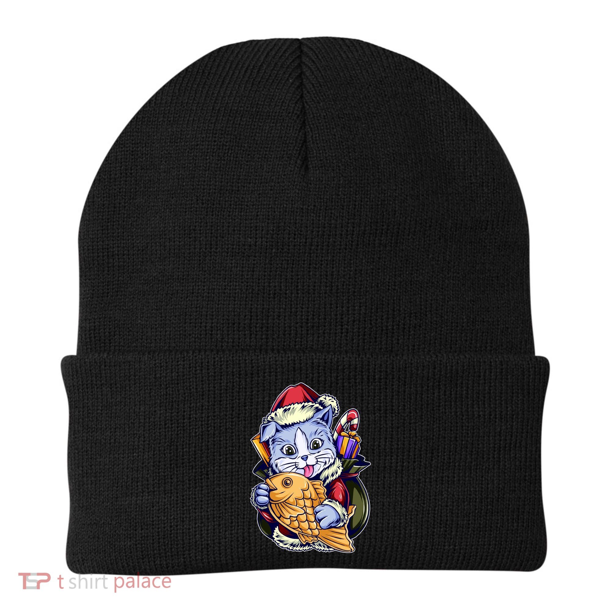 Santa Claus Christmas Cat Bringing Goldfish Beanie