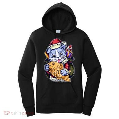 Santa Claus Christmas Cat Bringing Goldfish Women's Hoodie