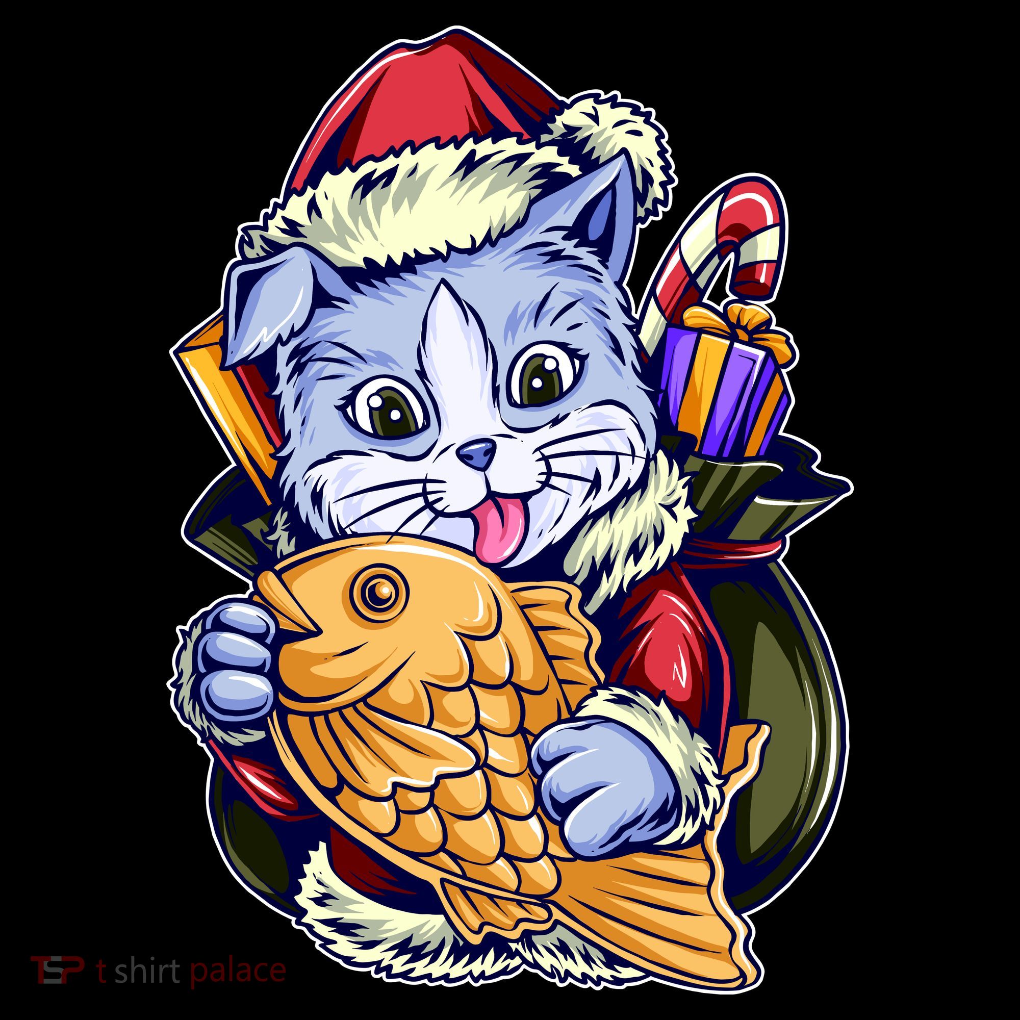 Santa Claus Christmas Cat Bringing Goldfish Women's Hoodie
