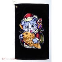 Santa Claus Christmas Cat Bringing Goldfish Golf Towel thumb 0