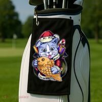 Santa Claus Christmas Cat Bringing Goldfish Golf Towel thumb 2