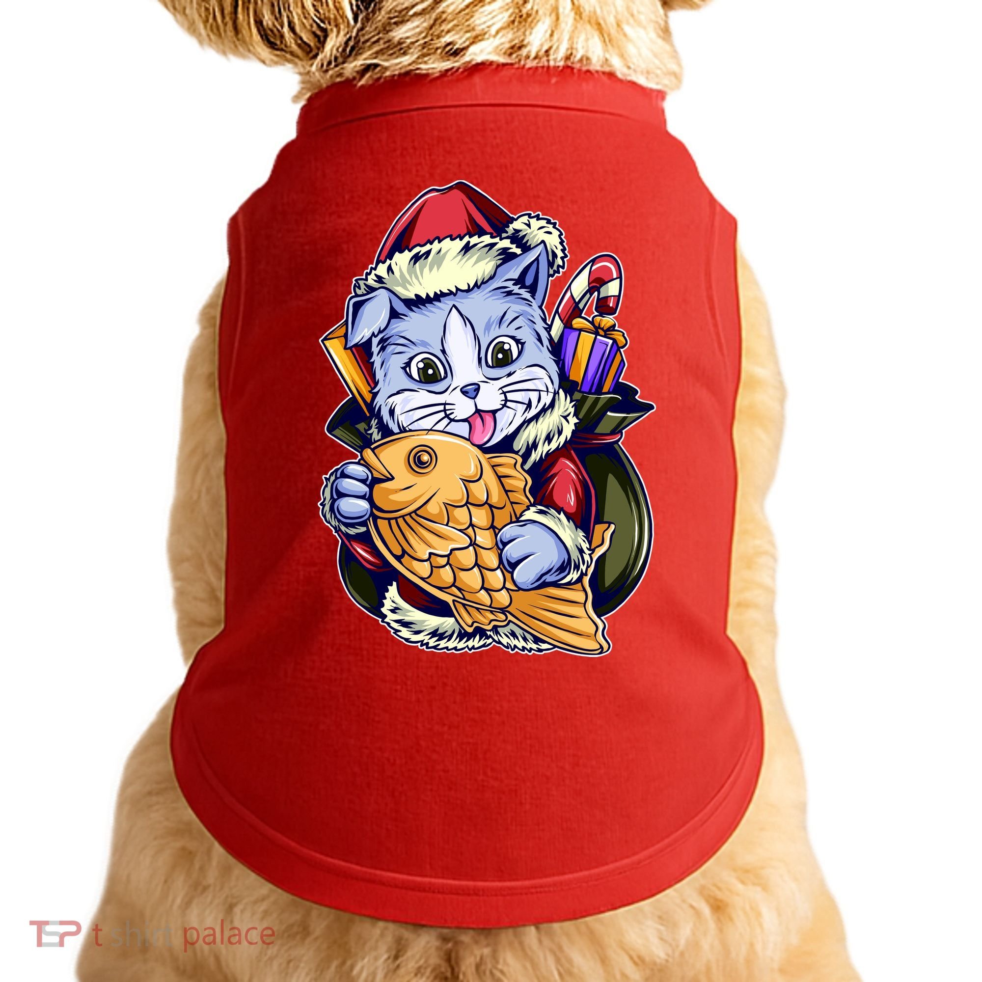 Santa Claus Christmas Cat Bringing Goldfish Doggie Tank