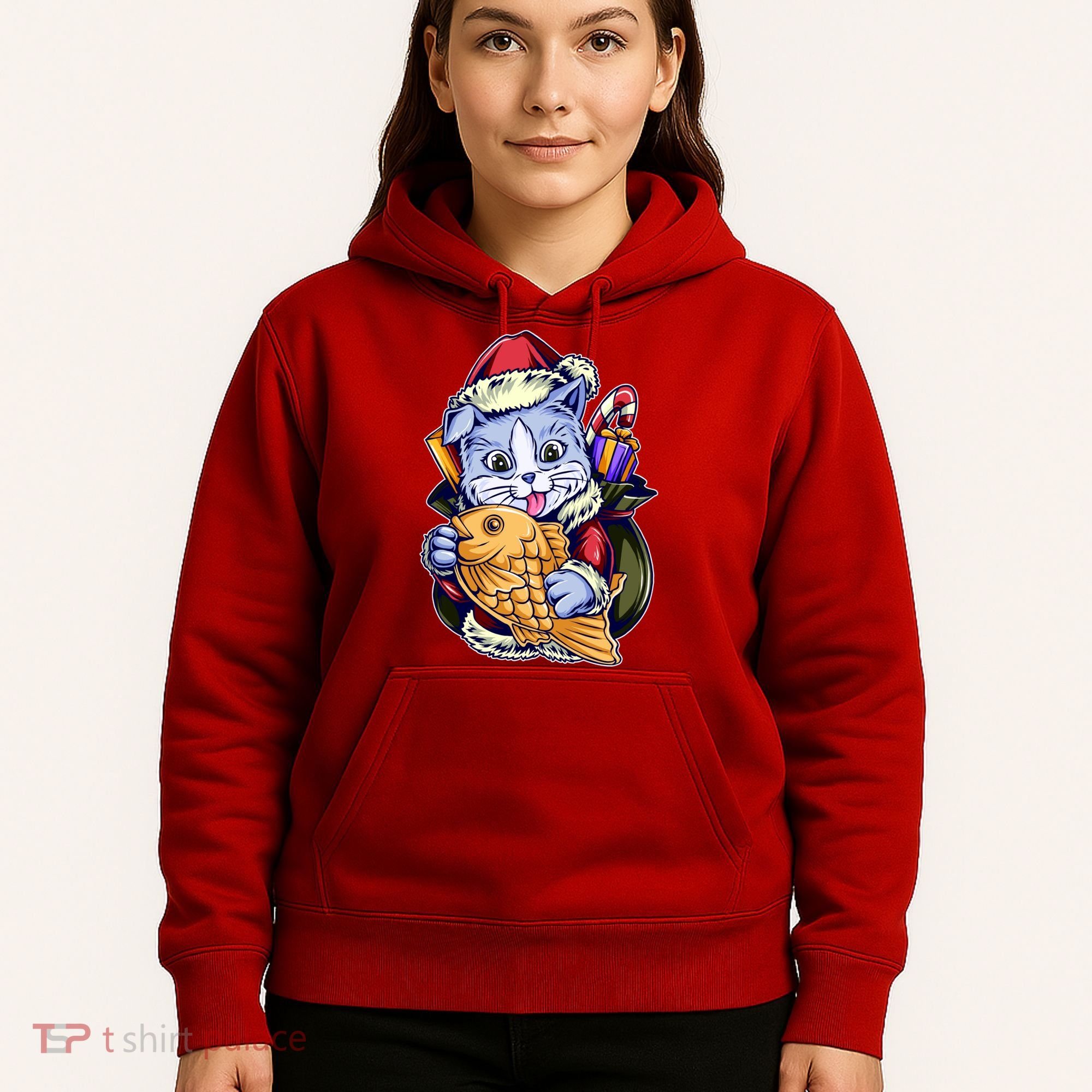 Santa Claus Christmas Cat Bringing Goldfish Hoodie