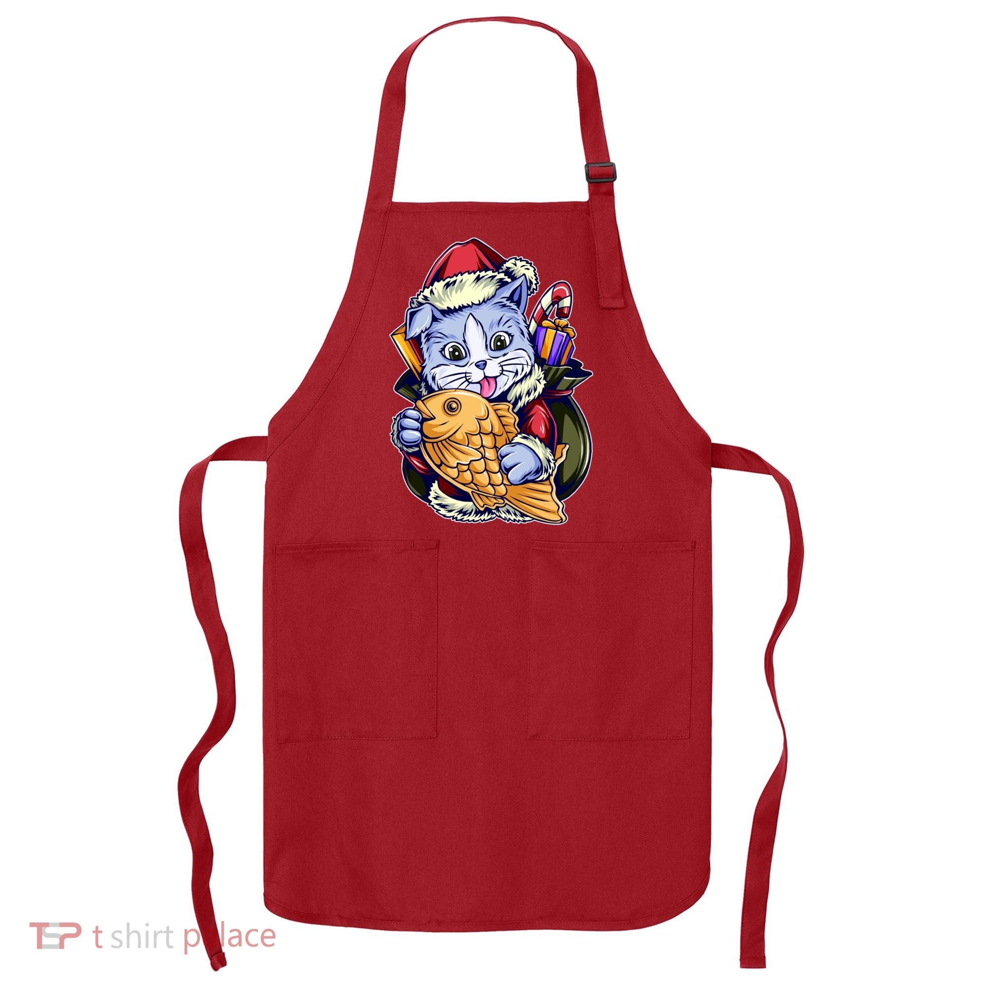 Santa Claus Christmas Cat Bringing Goldfish Apron