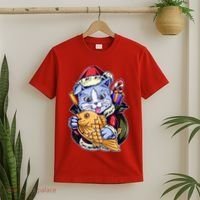 Santa Claus Christmas Cat Bringing Goldfish T-Shirt thumb 2