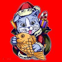 Santa Claus Christmas Cat Bringing Goldfish T-Shirt thumb 7