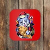 Santa Claus Christmas Cat Bringing Goldfish Coaster thumb 0