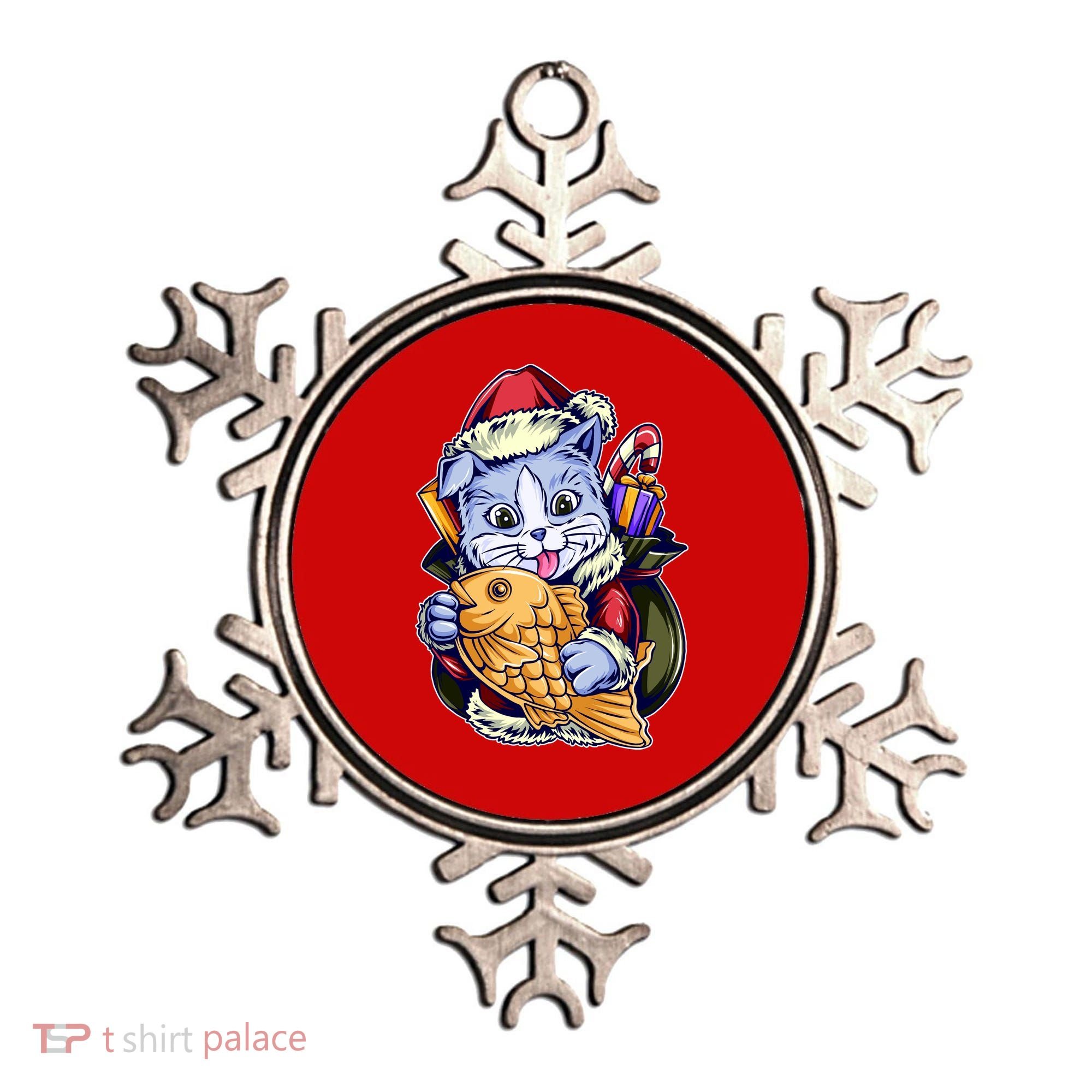 Santa Claus Christmas Cat Bringing Goldfish Ornament