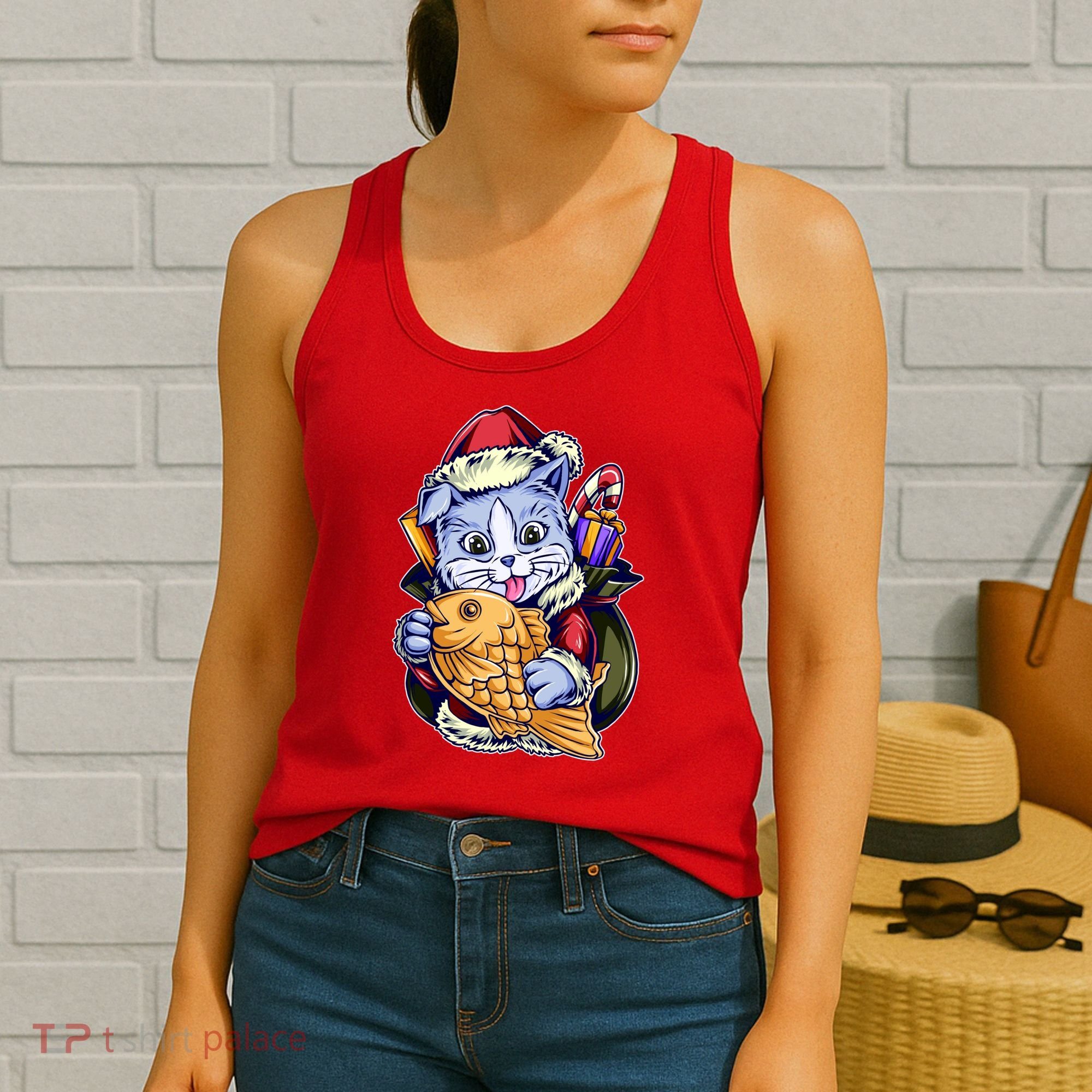 Santa Claus Christmas Cat Bringing Goldfish Women's Tank Top