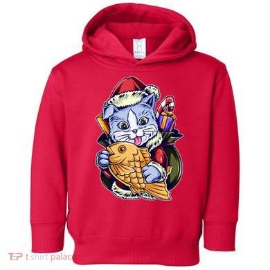 Santa Claus Christmas Cat Bringing Goldfish Toddler Hoodie