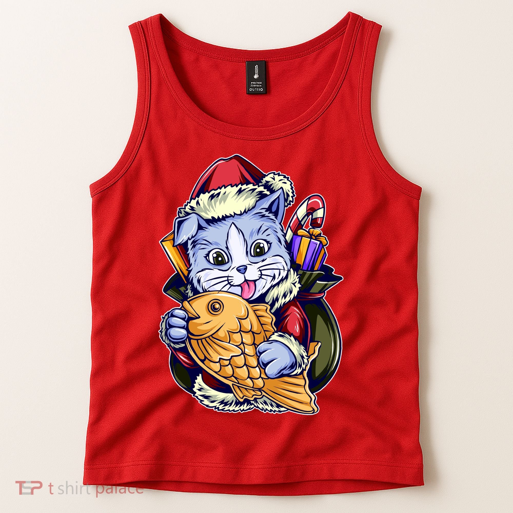 Santa Claus Christmas Cat Bringing Goldfish Tank Top
