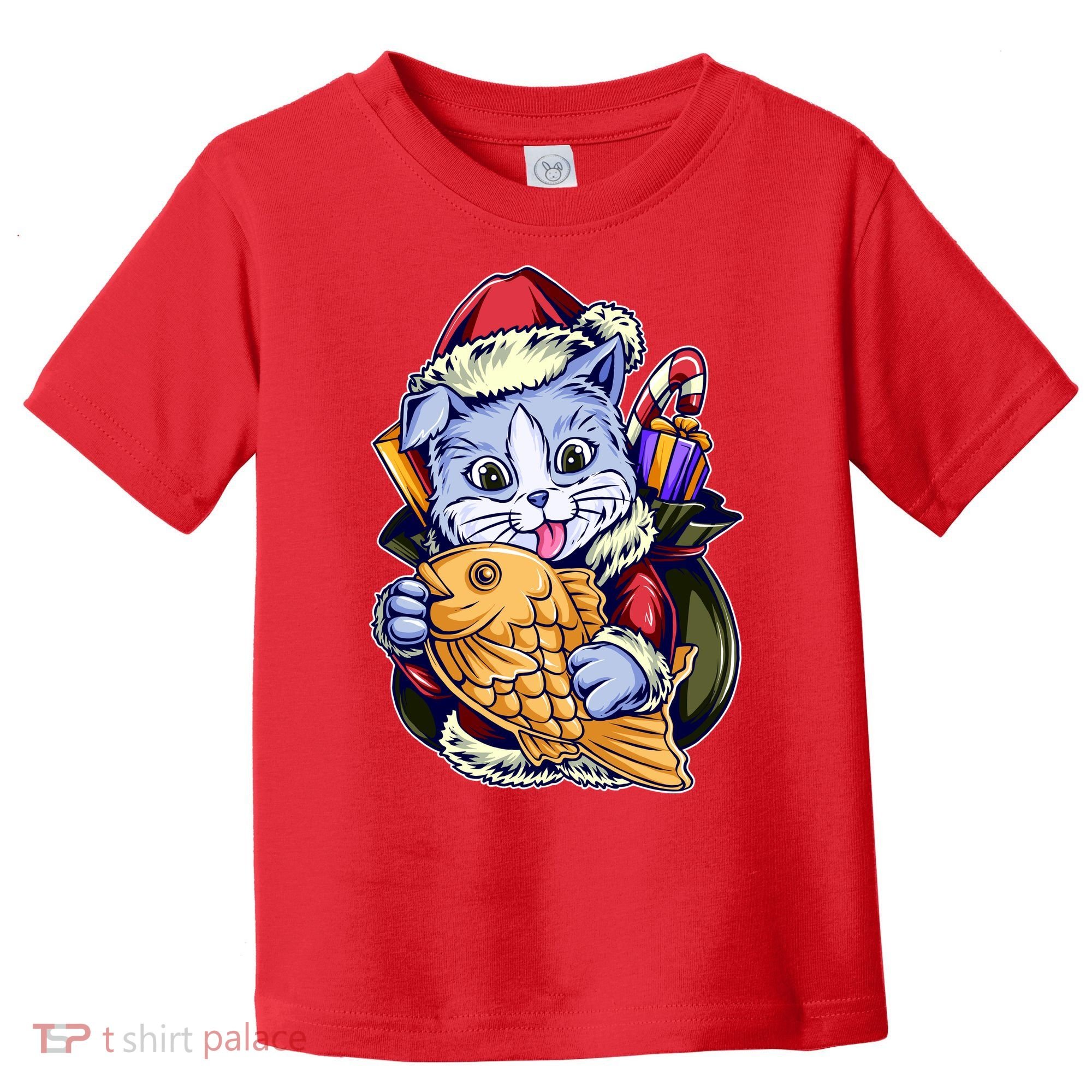 Santa Claus Christmas Cat Bringing Goldfish Toddler T-Shirt