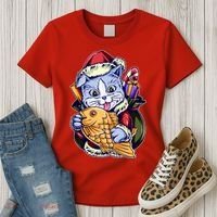 Santa Claus Christmas Cat Bringing Goldfish Women's T-Shirt thumb 3