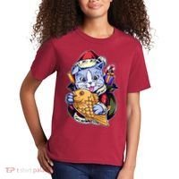 Santa Claus Christmas Cat Bringing Goldfish Kids T-Shirt thumb 2