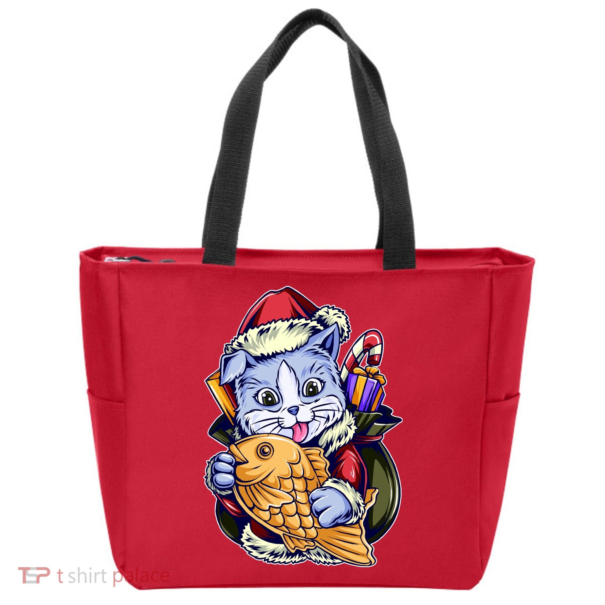 Santa Claus Christmas Cat Bringing Goldfish Tote Bag