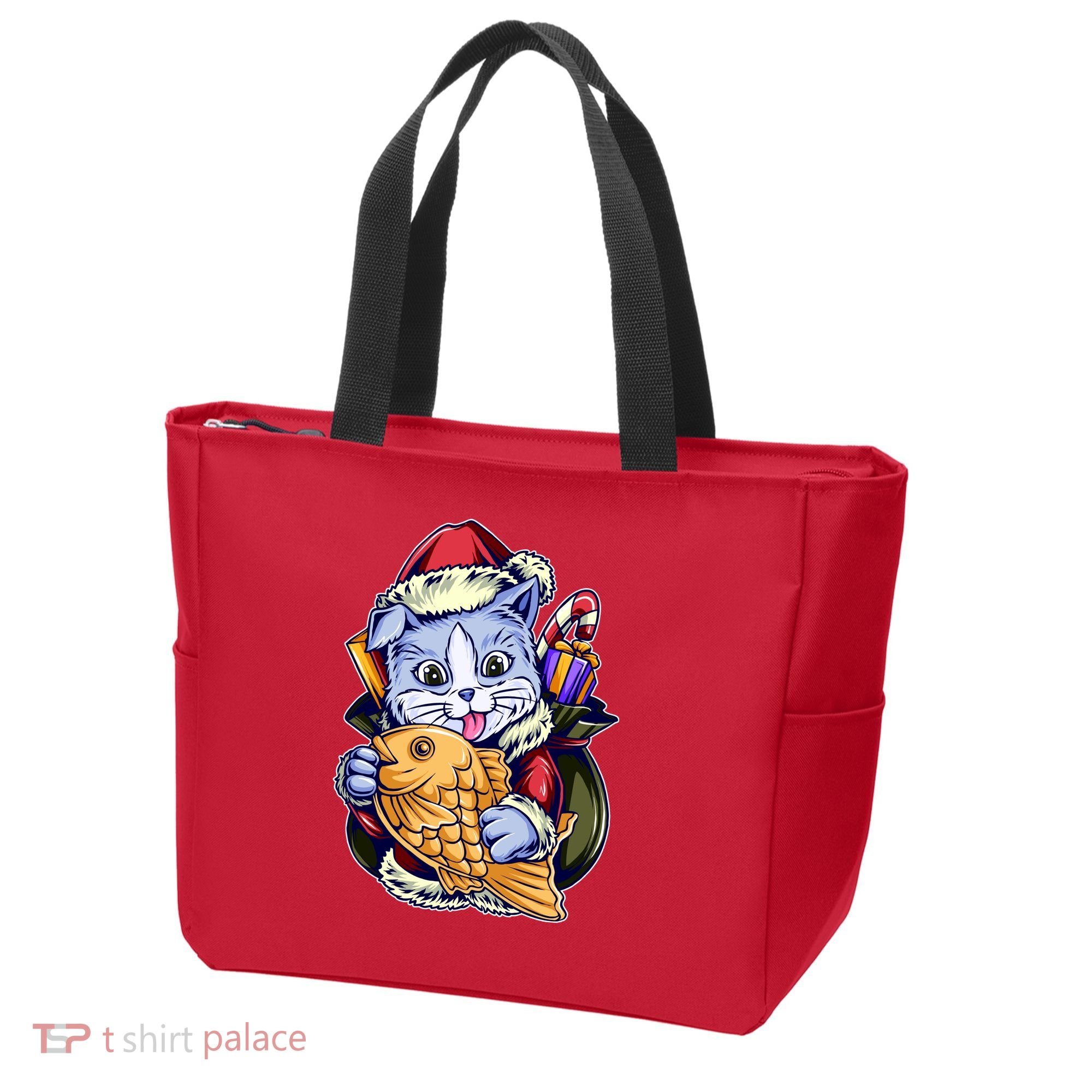 Santa Claus Christmas Cat Bringing Goldfish Tote Bag