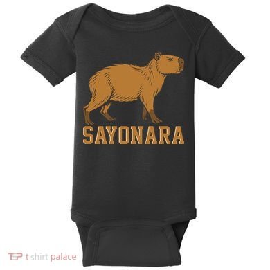 Sayonara Capybara Cartoon Animal Lovers Baby Bodysuit