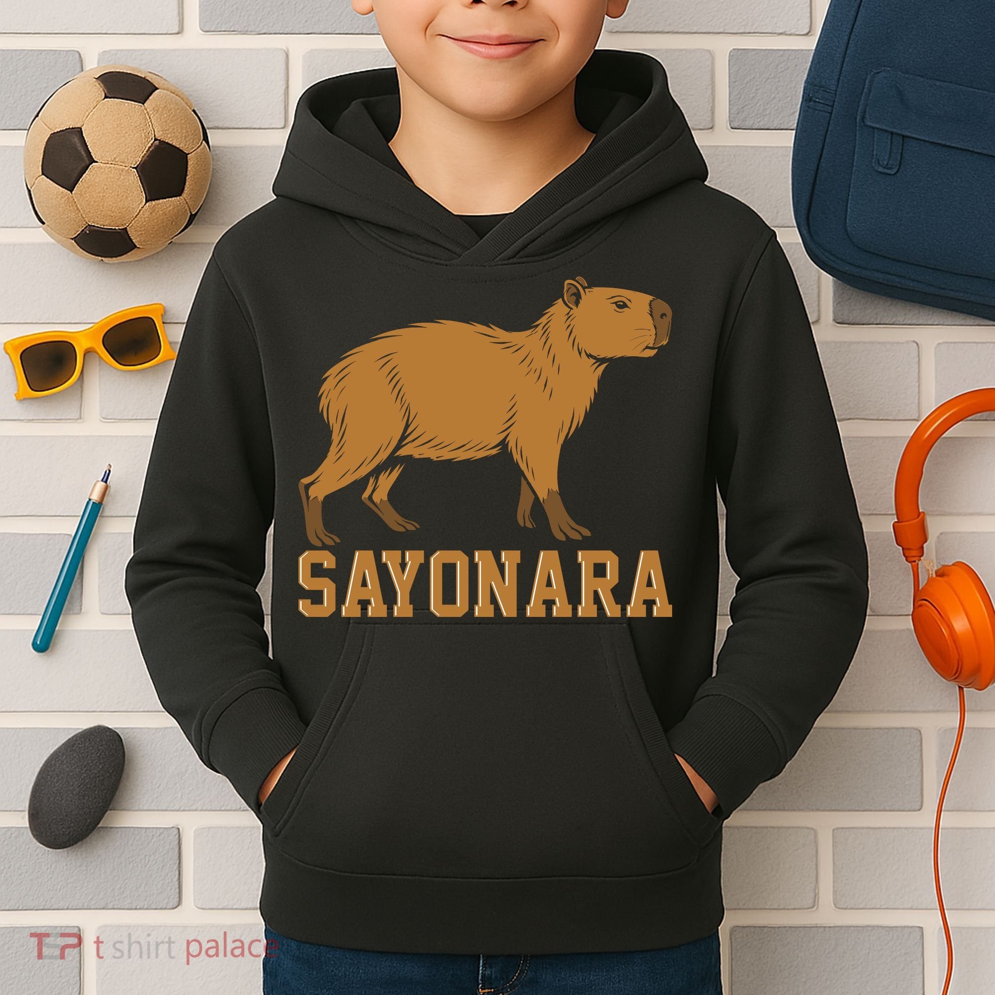 Sayonara Capybara Cartoon Animal Lovers Kids Hoodie