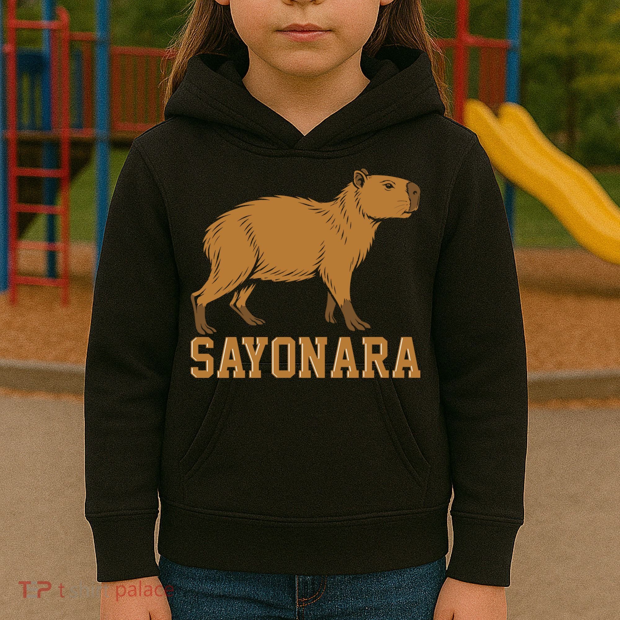 Sayonara Capybara Cartoon Animal Lovers Kids Hoodie